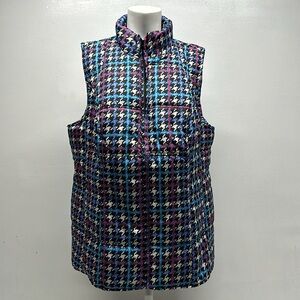 Woman Within Puffer Vest Sleeveless Full Zip Houndstooth Plaid Plus Size 14 16